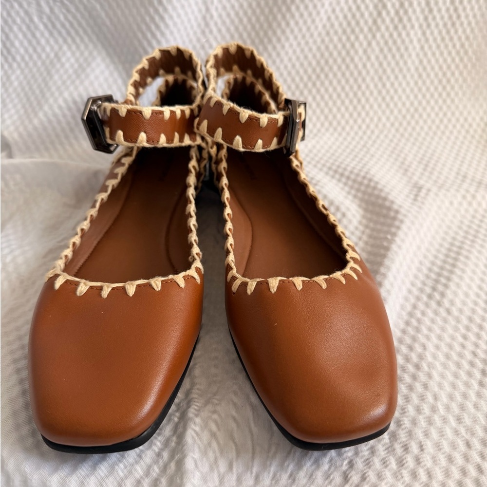 Free People NEW Crochet Mystic Mary Jane Ballet Flats Brown 100%Leather 7.5 - Picture 5 of 10